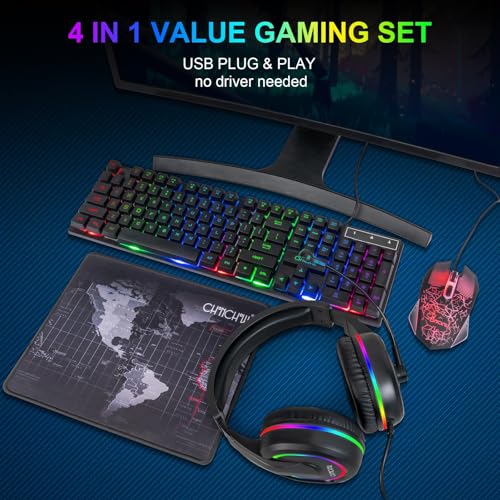 Gaming LED Keyboard Mouse Headset and Mousepad Bundle, CHONCHOW Wired Rainbow LED Light Up Gaming Keyboard Mouse Headset, Value 4 in 1 Game Set for Xbox PS4 PS5 PC Laptop Gamer - Image 8