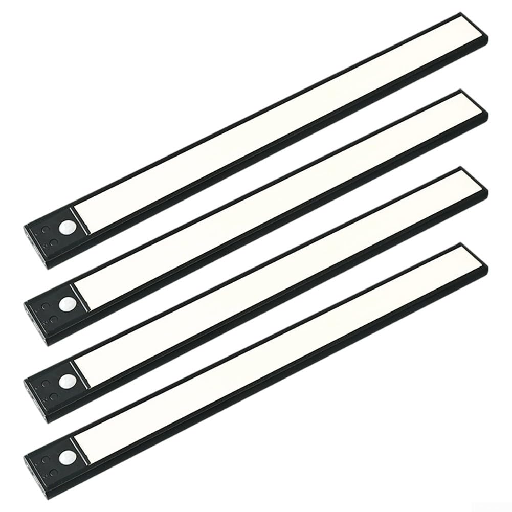 Paquete de 4 luces LED recargables con sensor de movimiento, luz LED magnética ultrafina, atenuación inalámbrica para pegar en cualquier lugar para escaleras, debajo del armario, habitación (negro)