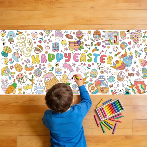 AhfuLife Poster Géante de Pâques à Colorier 180x80 cm –Nappe en Papier à Colorier Pâques pour Enfants avec Lapins et Œufs, Bannière de Graffiti pour...