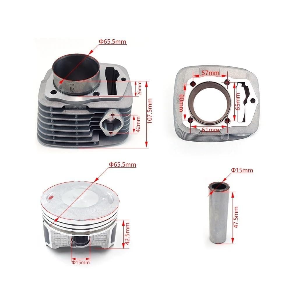 Anillo de Sellado, Junta de Base de Culata de pistón de Bloque de Kit de Cilindro de 65,5 mm Compatible con CB223S CRF230 XR230 FTR CB250D-G (Bloque de Cilindro)(Piston Rings Pin Set)