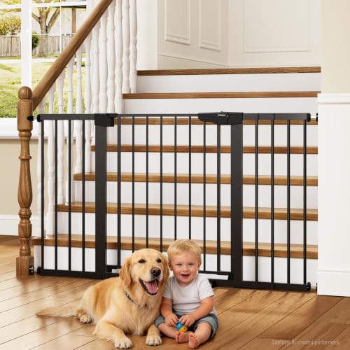 Cumbor 30-54 Extra Wide Baby Gate for Stairs Dual Lock & Self-Closing Dog Gate Indoor Easy Install Pet Gate for Doorways Hallways & Kitchen Easy Walk Thru Safety Proofing for Babies & Pets Black