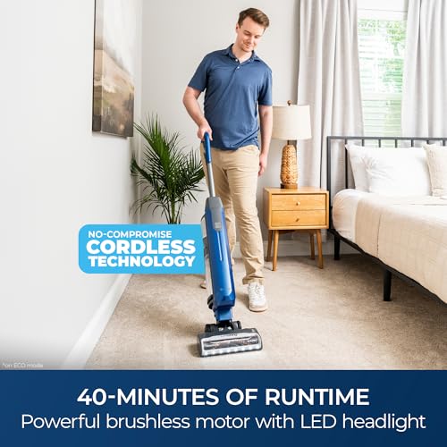 Image of Kenmore CU5001 Litening Cordless Upright Vacuum with Lift-Up & Hair Eliminator Nozzle, Brushless Motor, HEPA Filter & LED Display for Low-Pile Carpets, Rugs, Hard Floors & Pets, Blue