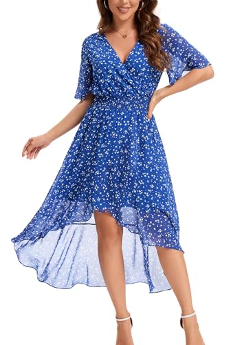 Image of Kormei Womens Short Sleeve Floral Maxi Dress High Low V-Neck Flowy Party Long Dresses
