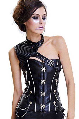 Women's Black Faux Leather Spiral Steel Boned Halter Steampunk Gothic Bustier Corset Top