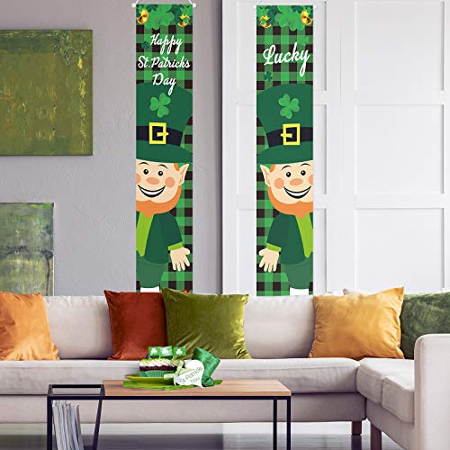 2 Pieces St Patrick\'s Day Porch Sign Happy St Patrick\'s Day and Lucky Hanging Banners for Holiday Home Indoor Outdoor Porch Wall St Patrick\'s Day Decoration(Black and Green Plaid) - Thumbnail 7