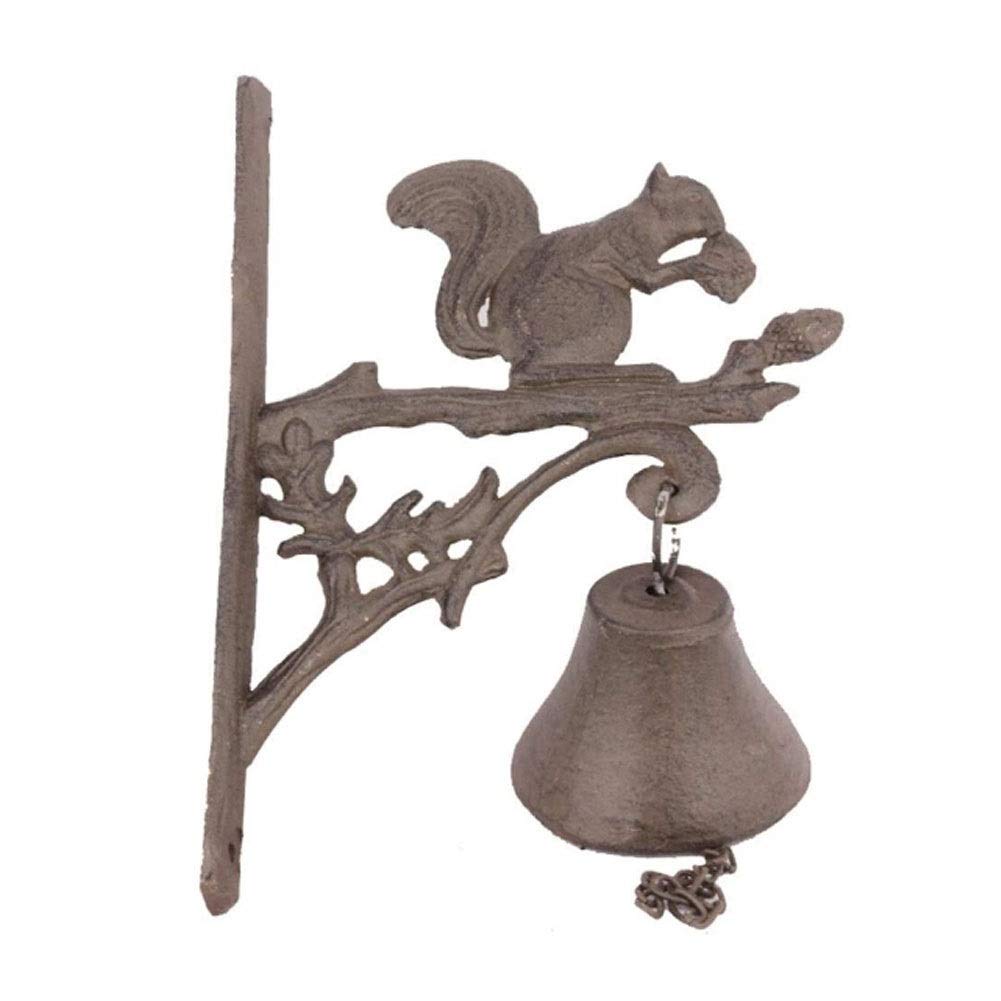 Campanello da appendere alla parete in ghisa Ramo di un albero Campana di ferro a forma di scoiattolo Decorazione domestica Campanelli