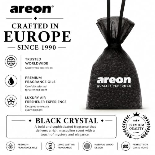 Image of AREON Pearls Black Crystal Hanging Air Freshener, Quality Perfume Pack of 1 | Long Lasting Fragrance - Premium Quality Perfume - Eliminates Unpleasant Odors - Ideal for Car - Home - Office - Wardrobe
