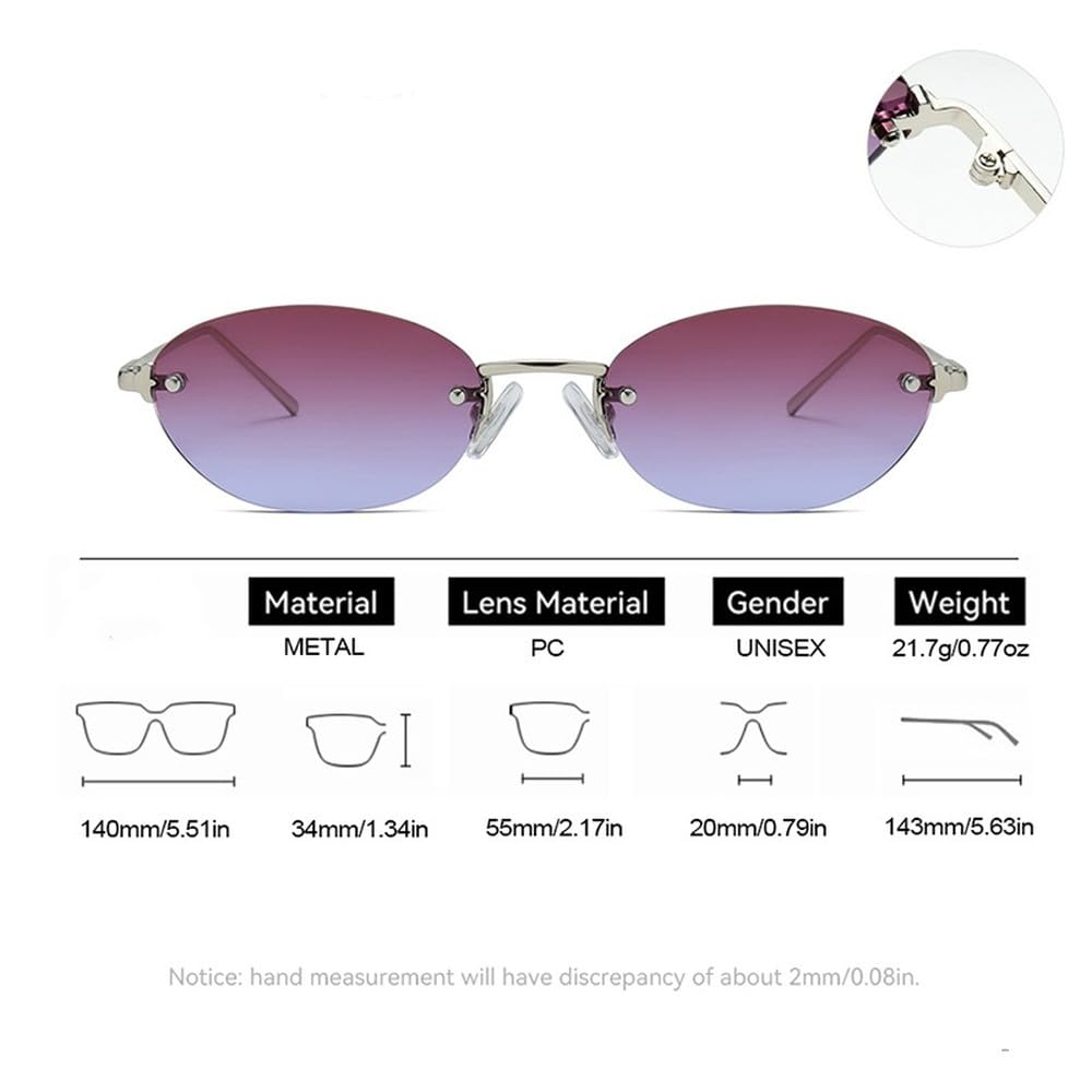 Gafas de sol retro sin montura estilo punk Y2K para hombre y mujer, con protección UV400 para exteriores.