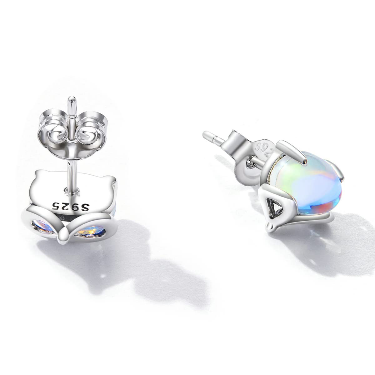 LLXYWJ Sterling Silber Schmuck, 925 Regenbogen-Mondstein-Niedlicher Fuchs-Ohrstecker für Damen, S925-Ohrstecker-Schmuck