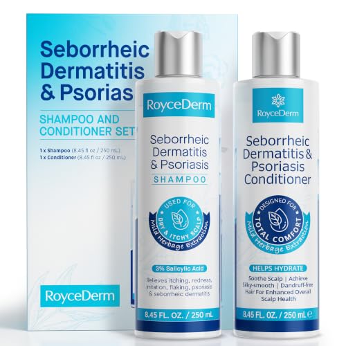 Roycederm Seborrheic Dermatitis &amp; Psoriasis Shampoo and Conditioner Set - Effective Scalp Treatment for Folliculitis, Psoriasis, Dandruff, Dry Itchy Scalp - Soothing, Moisturizing Herbal Formula