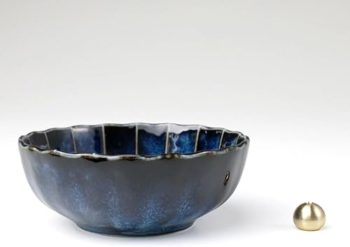 Miniatura 4 de Asayu Japan Lotus Incense Holder for Sticks 4.1 inch (105 mm), Traditional Made in Japan Ceramic Ash Catcher and Brass Incense Burner Set - Navy