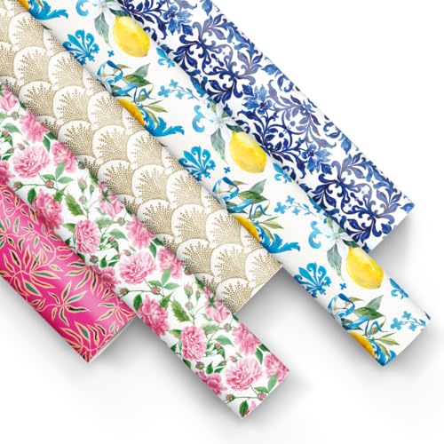 PAW - Papier Cadeau 200x70cm - 5 rouleaux | Mélange de 5 motifs | Emballage Cadeau élégant pour anniversaires, mariages, baby showers, fêtes et cadeaux -...