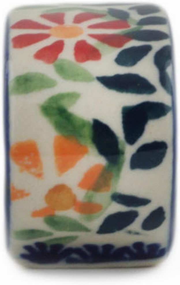 Polmedia Polish Pottery Napkin Ring - Wave of Flowers Pattern Handmade in Boleslawiec Poland + Certificate of Authenticity