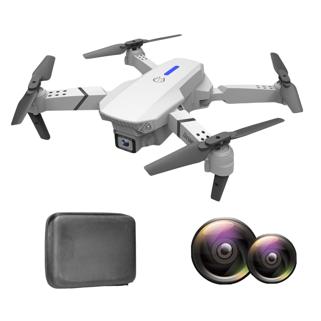 TOYANDONA Drone E525 Doppia Telecamera 4k, Quadricottero Pieghevole in Plastica Bianca, Trasmissione in Reale, Connettività App per Riprese Aeree