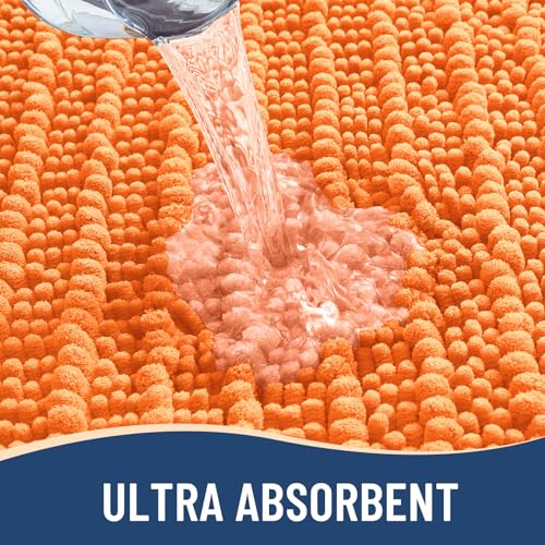 Image of Arotive Luxury Bathroom Ruuner Rugs 54x24, Extra Soft Thick Absorbent Shaggy Chenille Bath Rugs, Machine Wash Dry, Bath Mats for Bathroom Floor, Tub and Shower, Home Decor Accessories, Orange