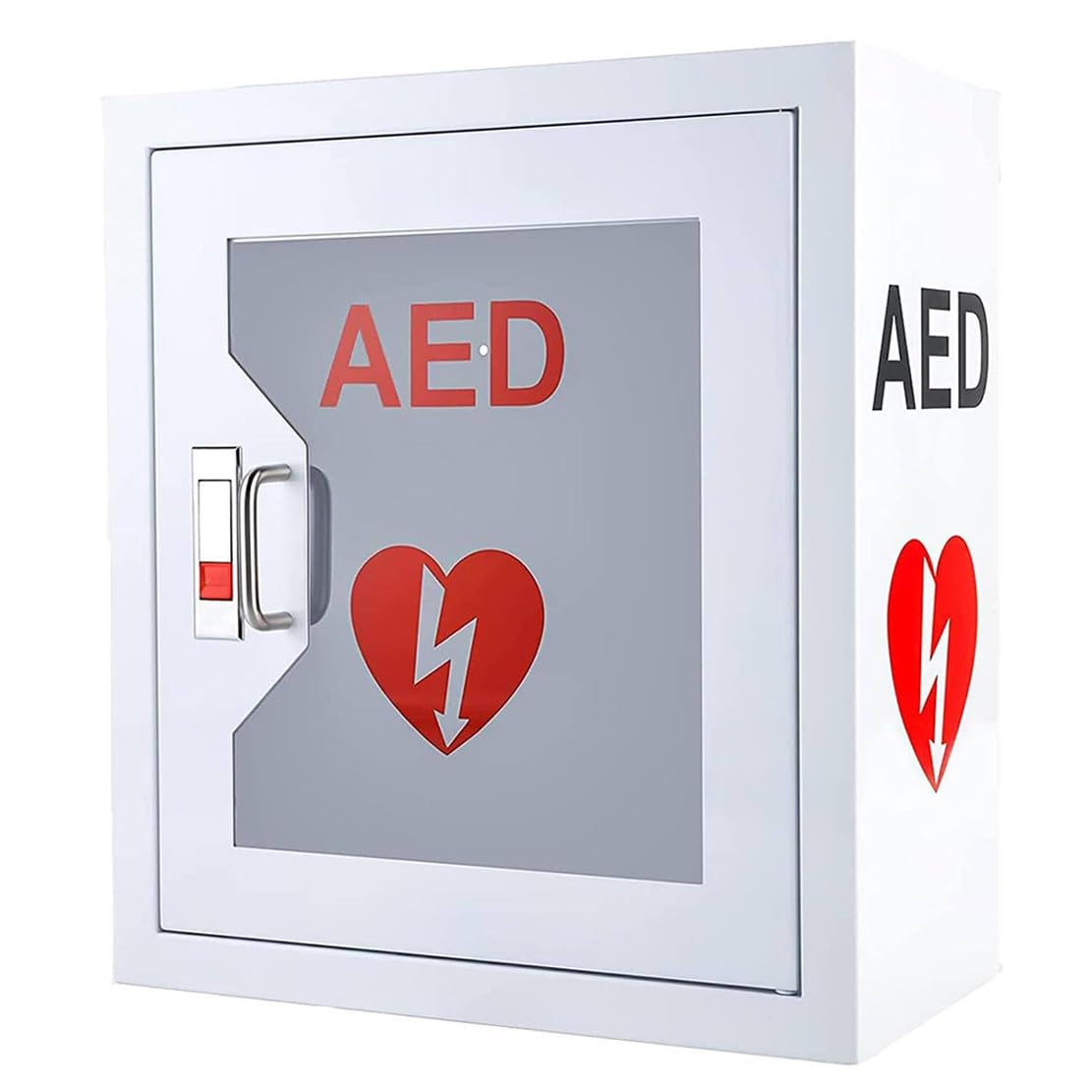AED Gabinete de almacenamiento de pared con desfibrilador con luz estroboscópica de alarma, alarma y llave activadas por puerta, se adapta a la mayoría de los modelos de DEA, acceso de emergencia
