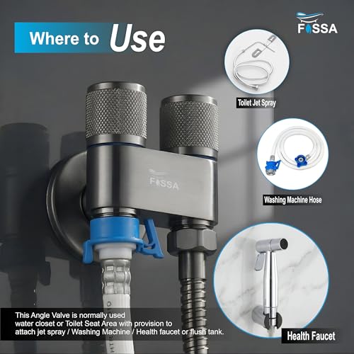 Image of Fossa 1-Year Warrant Galaxy 2 - Way Stainless Steel Laundry Washing Machine Faucet | Outdoor Water Spigot with Handle | Multi-Use Hose Connector Tap | Angle Valve Grey Matte Finish (with Nozzle)