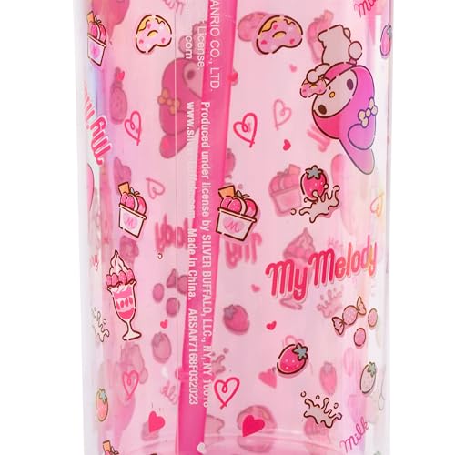 Image of Silver Buffalo Sanrio Hello Kitty and My Melody, Plastic Cold Cup, 20oz | Hello Kitty and Friends, Strawberry, Donut and Milkshake Pattern, Includes Lid and Straw, 0.59 Liters