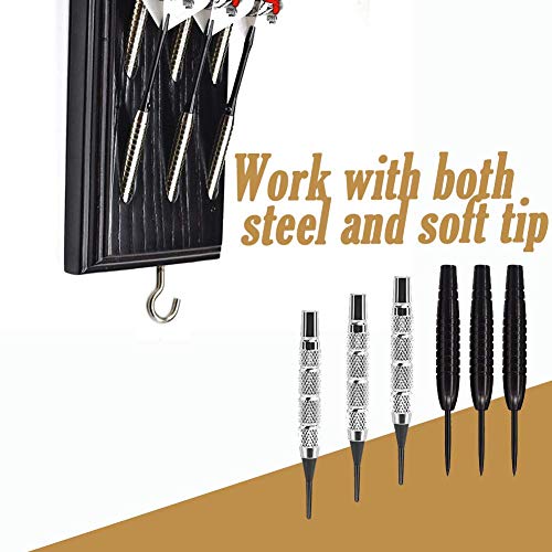 Dart Caddy, Wall Mount Wood Dart Holder/Stand, Displays 5 Sets of Steel/Soft Tip Darts, Solid Wooden Rack with Accessory Storage Bag, compatible with Sisal & Electronic Dartboard, Surrounds & Cabinets