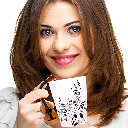 Luoda 13.5 Oz Guitar Mug Music Note Coffee Mug Ceramic Guitar Music Cup Mug Gifts for Guitar Players Musicians,Black