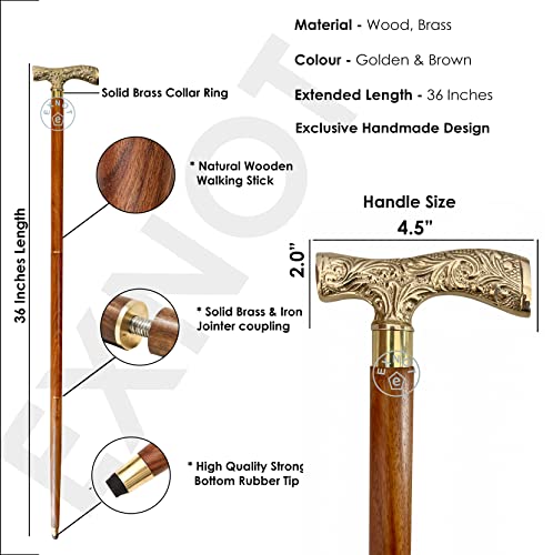 Exnot Antique Brass Walking Stick Deluxe Walking Cane Beautiful Brass Golden Handle Walking Featuring Solid Brass Handle Stick For Men And 36Inch #TOP1