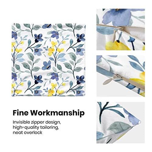 Aeioae Floral Watercolor Sage Green Pillow Covers 20X20 Set Of 2 Yellow And Blue Throw Pillow Cotton Square Outdoor Farmhouse Flowers Leaves Cushion Cover Decor For Home Living Room Bedroom Sofa #TOP4
