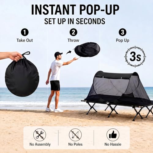 Image of Pop up Mosquito Tent for Camping, 86.6 x 41 x 35 Inch Bug Net Tent with Instant Automatic Setup, Lightweight Portable Screen Net Fits Most Camping Cot for Outdoor Hiking Travel(Black)