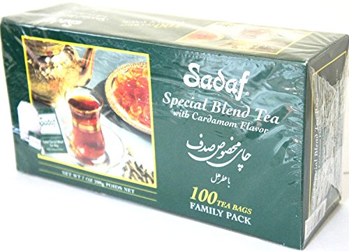 Sadaf Special Blend Tea with Cardamom Flavor 100 Tea Bags Net WT 7 OZ (200g)