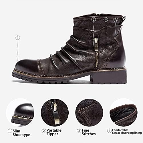 Men's Chelsea Ankle Boots Slip-On Round Toe Low Heel Side Zipper Booties Lightweight Comfort Vintage Chunky Block Leather Pull-on Winter Work Shoes | Image 5