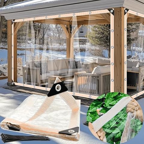 BeGrit Clear Tarp Heavy Duty 6.5x16.5 FT Clear Waterproof Tarps 12Mil Thick Anti-Tear PVC Vinyl Tarpaulin Enclosure with Grommets for Porch,Patio,Yard,Gazebo Cover