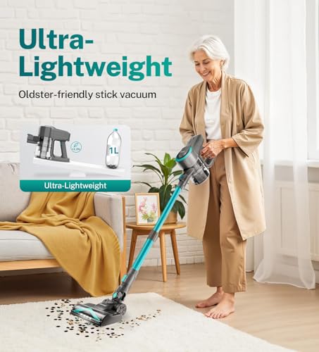 Image of DEVOAC Cordless Vacuum Cleaner, Ultra-Lightweight Stick Vacuum, 2200mAh Battery Up to 40mins Runtime, 6 in 1 Powerful Handheld Vacuum for Home Hard Floor Carpet Pet Hair (Green)