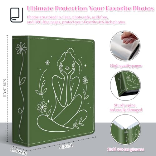 Image of Photo Album 4x6 120 Pockets Olive Women Botanical Line Art