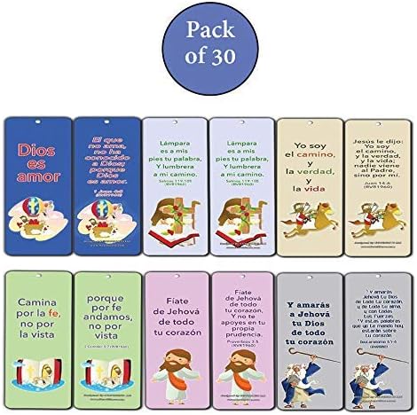 Miniatura 2 de Tarjetas de marcadores de versículos bíblicos cristianos españoles  Dios es amor (paquete de 30)  Relleno de calcetines para niños y niñas, Día de