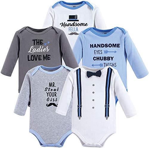 Image of Hudson Baby baby-boys Cotton Long-sleeve Bodysuits 5-pack