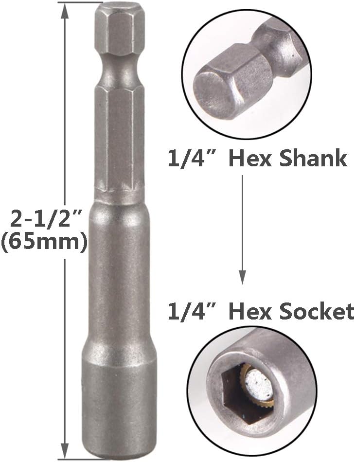 Yakamoz 10Pcs Magnetic Nut Setter Driver Drill Bit Set 1/4" Hex Shank to 1/4" Hex Socket Power Nut Driver Bits, 2-Inch Length