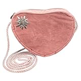 Alpenflüstern Herztasche Strass-Edelweiß - Damen Trachtentasche in Herzform, Schultertasche fürs Dirndl, Herz Handtasche zur Tracht, Dirndltasche (rosa-rosé) DTA066