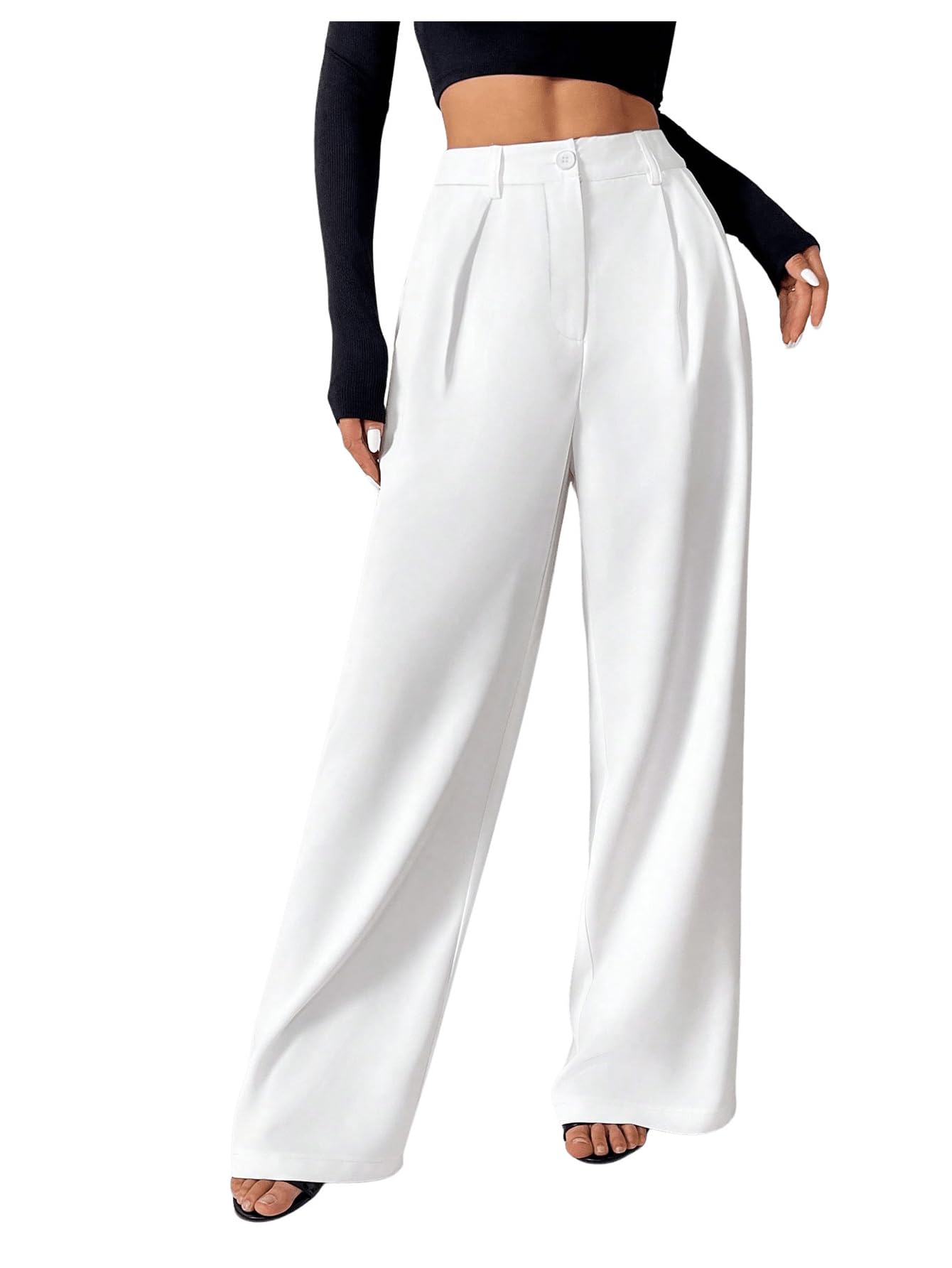 SOLY HUX Womens Wide Leg Dress Pants High Waisted Pleated Loose Work Office Trousers