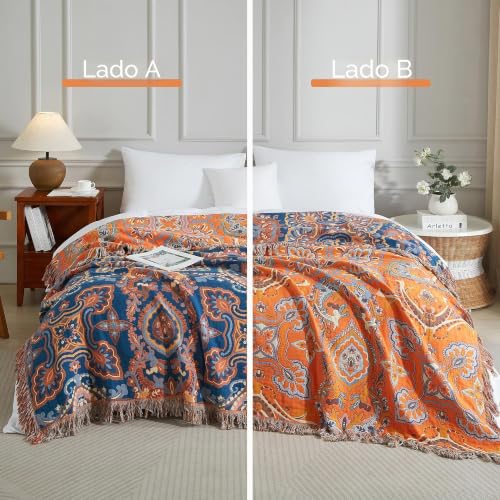 Manta reversible de algodón de 200 x 230 cm cobertor para sofá XL 3