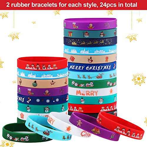 Fnayol 48Pcs Christmas Party Favors Slap Bracelets Rubber Wristbands for Kids Girls Boys，Christmas Stocking Stuffers Gifts with Santa hats Snowmen Elk Xmas Socks - image 3