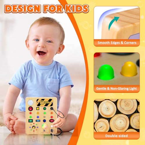 Image of TINTECUSA Busy Board with LED Light, Wooden Sensory Toys for Toddler, Montessori Music Toy for Airplane, Travel Activity Educational Learning Autism Toys, Birthday Boys Girls Gifts