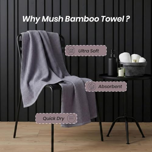 Image of Mush Bamboo Dual Texture Waffle Terry Bath Towel | 500 GSM Ultra Soft, Highly Absorbent, Quick Dry Towels | Large Towels for Bath, Gym, Spa | Ash Grey (70x140 cm)