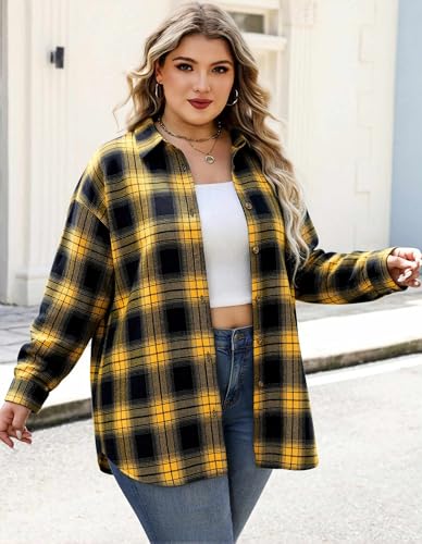 IN'VOLAND Plaid Flannel Shirts for Women Casual Cotton Button-Down Blouses — view 4
