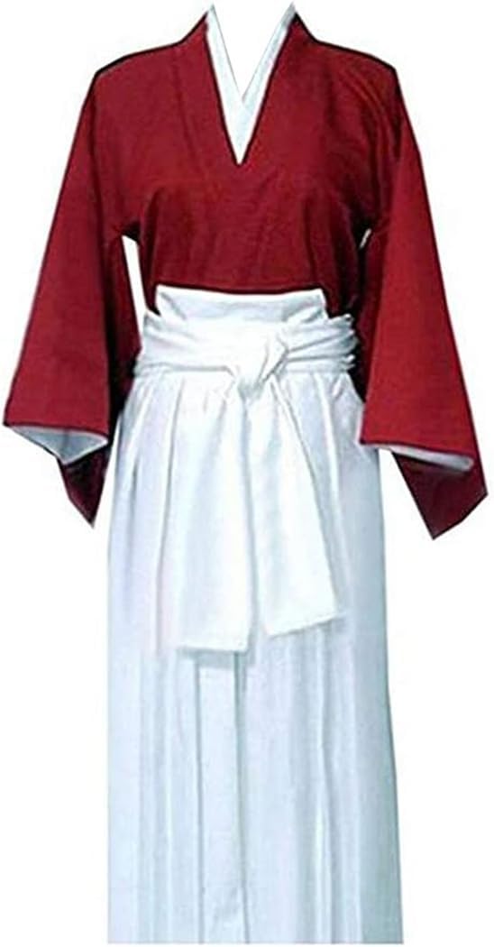 Poetic Walk Anime Mens Suit Red Uniform Himura Kenshin Cosplay Costume Robe Kimono (Female:Medium, Red)