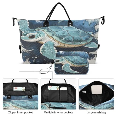 Cartoon Sea Turtle White Travel Duffle Bag Gym Bag Weekender Bags with Toiletry Bag Travel Trip Tote Bag2