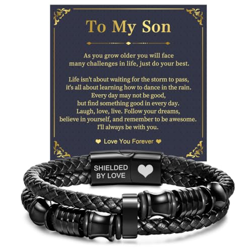 To My Son Bracelet from Mom Dad, Double-Row Braided Leather Bracelet - image 1