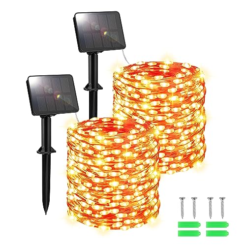 FFZZKJ Halloween Solar Lights Outdoor Garden Waterproof Total 240LED 12Mx2 Pack for Garden Patio Balcony Terrace Veranda Tree, Orange