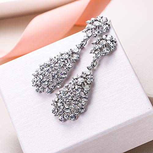 EVER FAITH Women's Austrian Crystal Party Hollow-out Teardrop Dangle Earrings3