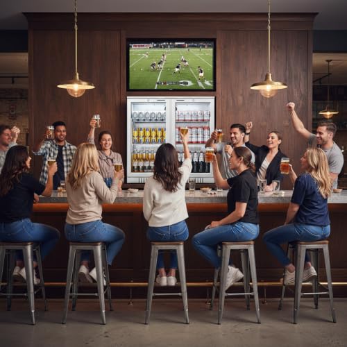 Image of BODEGA BODEGACOOLER Back Bar Cooler With 2 Glass Doors,7.4 Cu.Ft Stainless Steel Commercial Back Bar Fridgewith LED Lighting,Counter Height Bar Beverage Cooler for Beer,Soda Drinks,Wine