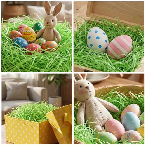 200g Ostergras Grün, Ostergras Geschreddertes Papier, Raffia Hamper Shreds, Grün Geschreddertes Papier Füllmaterial, Geschenkfüllung Papierschnitzel Raffia, Füllmaterial Für Geschenkbox/Körbe