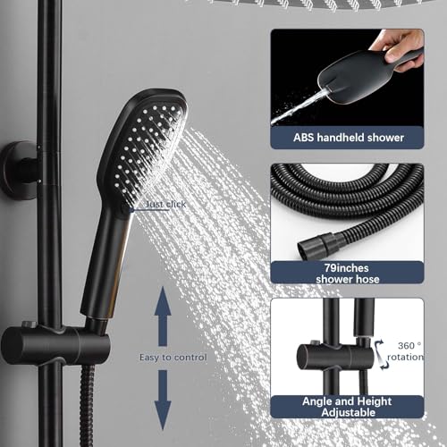 SonTiy Rain Shower Heads System with Handheld Jet Spray, Caddy Shelf and Brass Shower Diverter, Bathroom luxury Shower Faucet Set for Whole Family, 2.5 GPM, Oil Rubbed Bronze - Image 4